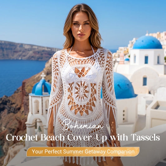 👗 50% OFF LIMITED TIME ! ✨ Bohemian Crochet Beach Cover-Up with Tassels – Exquisite Hollow Crochet, Flowy Silhouette & Playful Fringe Tassels 🌊