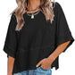 💐 LIMITED-TIME 50% OFF! ✨Women's Solid Color Splicing Loose Five Points Flare Sleeve T-Shirt