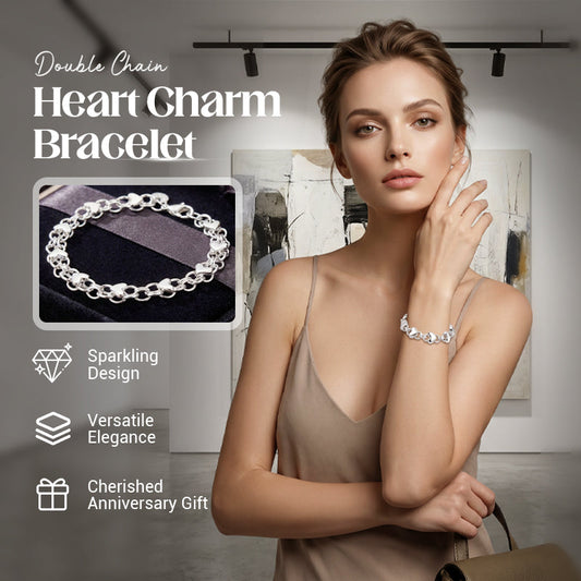 🏆 Last Day Special Price £9.77 ! 🔥Buy 2 Get 1 Free🎁Double Chain Heart Charm Bracelet