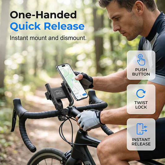 🚴‍♂️50% OFF HOT SALE 42000+ Sold! 🔥 One-Hand Quick Release Bike Phone Mount, Twist Lock Shockproof Anti-Scratch Bicycle Motorcycle Handlebar Cell Phone Holder