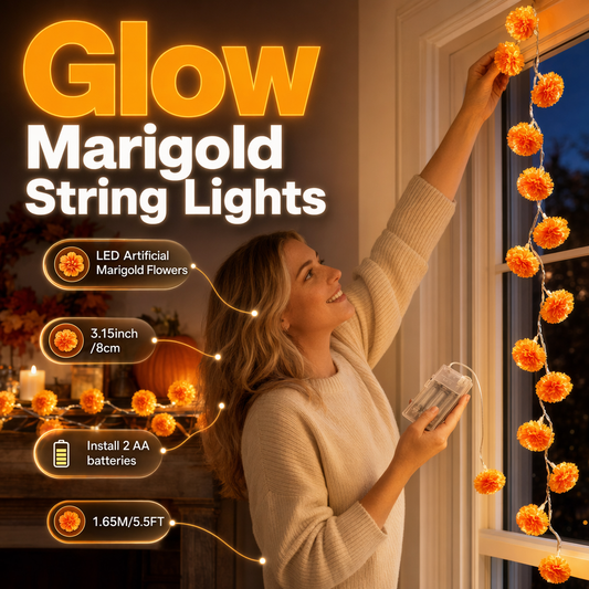 🎃 Last Day Special Price £9.99!🌼 Artificial Marigold Flower Led String Light – Perfect For Day Of The Dead & Halloween, 20 Leds, 8 Modes, Waterproof. Create A Festive Altar Or Spooky Porch! 🕯️🧡