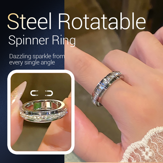 💍 Last Day Special Price £9.78 ! 💐Titanium Steel Rotatable Spinner Ring with Zirconia