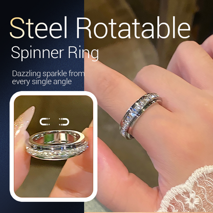 💍 Last Day Special Price £9.78 ! 💐Titanium Steel Rotatable Spinner Ring with Zirconia