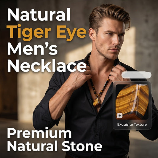 🏆 Last Day Special Price £9.99 ! ✨Men’s Natural Tiger Eye Beaded Pendant Necklace, Premium Healing Energy Stone Jewelry, Stylish Daily Wear & Ideal Holiday Gift for Him