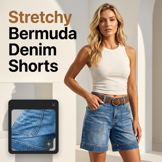 🩳New arrival 50% OFF💐 Viral Bermuda Denim Shorts – Thigh-Covering Confidence & Stretchy Mid-Rise Fit ✨