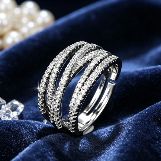 💍 Last Day Special Price £8.99 ! 🔥 Adjustable Multi-Band Crossover Ring – Sparkling Paved Cubic Zirconia