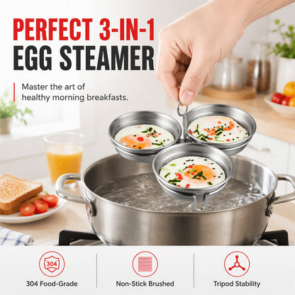 🏆 Last Day Special Price £9.99!🎁3-in-1 Stainless Steel Egg Poacher – Poach, Steam, Bake – 304 Steel, Non-Stick Release, One Pan, Endless Breakfasts ✨