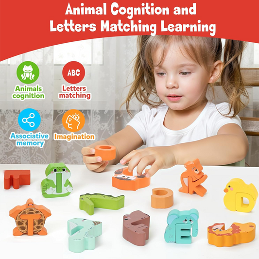 🏆 LIMITED-TIME 50% OFF! 🧸 Learn ABC Instantly! No-Sharp-Edge Wooden Animal Letter Toy