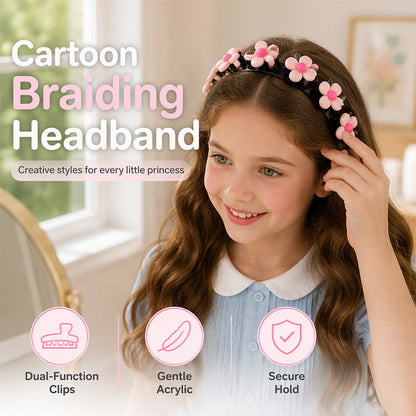 🏆 Last Day Special Price £9.99! 🌸Buy 1 Get 1 Free🎁Cartoon Braiding Headband — Integrated Mini Clips, Instant Braids for Girls