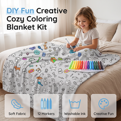 🏆 LIMITED-TIME 50% OFF! 🎨 DIY Coloring Blanket Kit: Ultra-Soft, Skin-Friendly, Washable Markers, Creative Fun for Kids & Adults