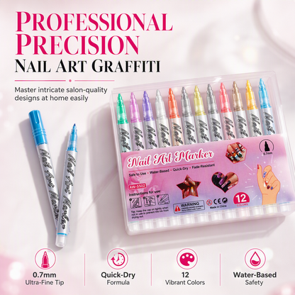 🏆 Last Day Special Price £9.99! 💅Buy more save more🎁 12-Color Nail Art Pens | 0.7mm Detail Tips