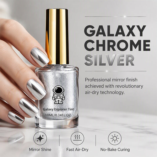 🏆 Last Day Special Price £9.99! ✨Buy 1 Get 1 Free🎁No-Bake Galaxy Chrome Silver Nail Polish – Air Dry Mirror Shine Nail Varnish, Salon Metallic Mirror Finish, No UV Lamp Needed for DIY Nail Art