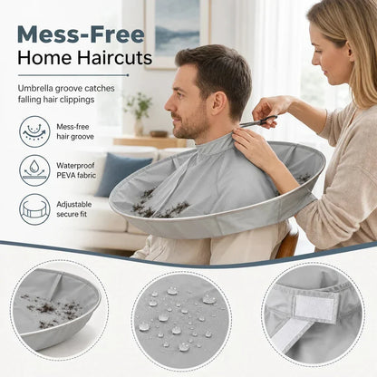 🏆 Last Day Special Price £9.99!✂️ Hair Cutting Cape with Catcher – built-in groove traps clippings