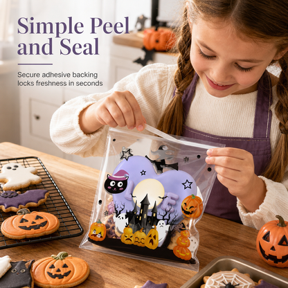 🎃 Last Day Special Price £9.99! 🍪Buy 2 Get 1 Free🎁 Halloween Self-Sealing Treat Bags – Cute Packaging for Cookies & Candy