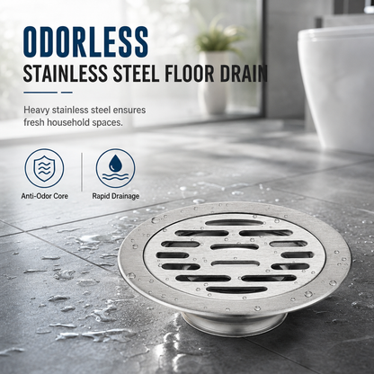 🏆 Last Day Special Price £9.99! 🔥Buy more save more🎁Brushed Stainless Steel Round Floor Drain with Deodorizing Core for Bathroom and Washing Machine