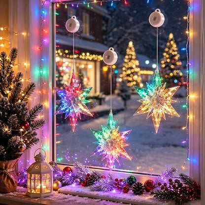 🎄 Last Day Special Price £9.99! ❄️ DIY Christmas Snowflake Suction Cup LED Lights ✨ | Battery Operated, Warm & Multi-Colour, Window Suction Lights, Christmas Home & Party Decor